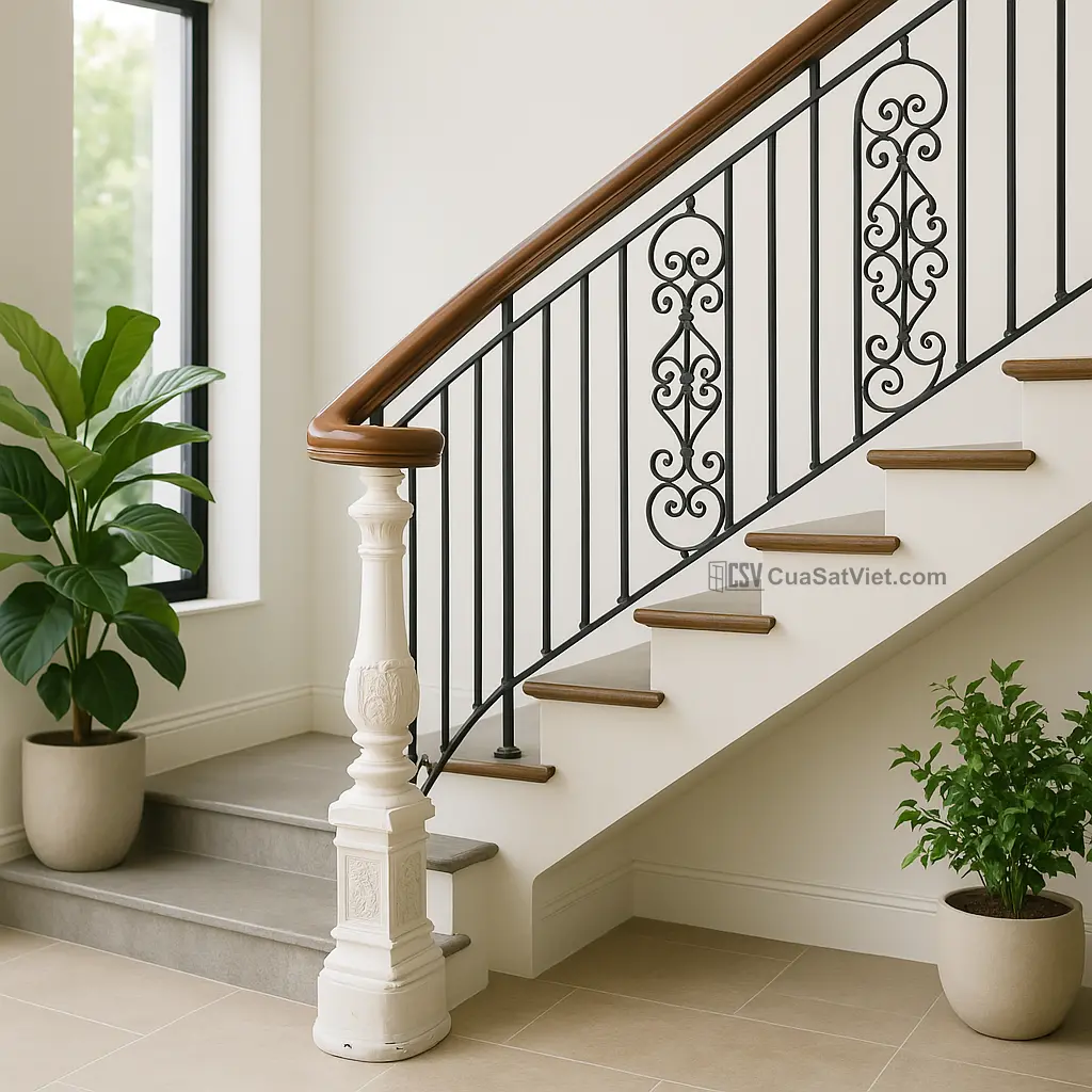 Sự tinh giản từ cầu thang sắt mỹ thuật Á Đông mang lại cảm giác nhẹ nhàng