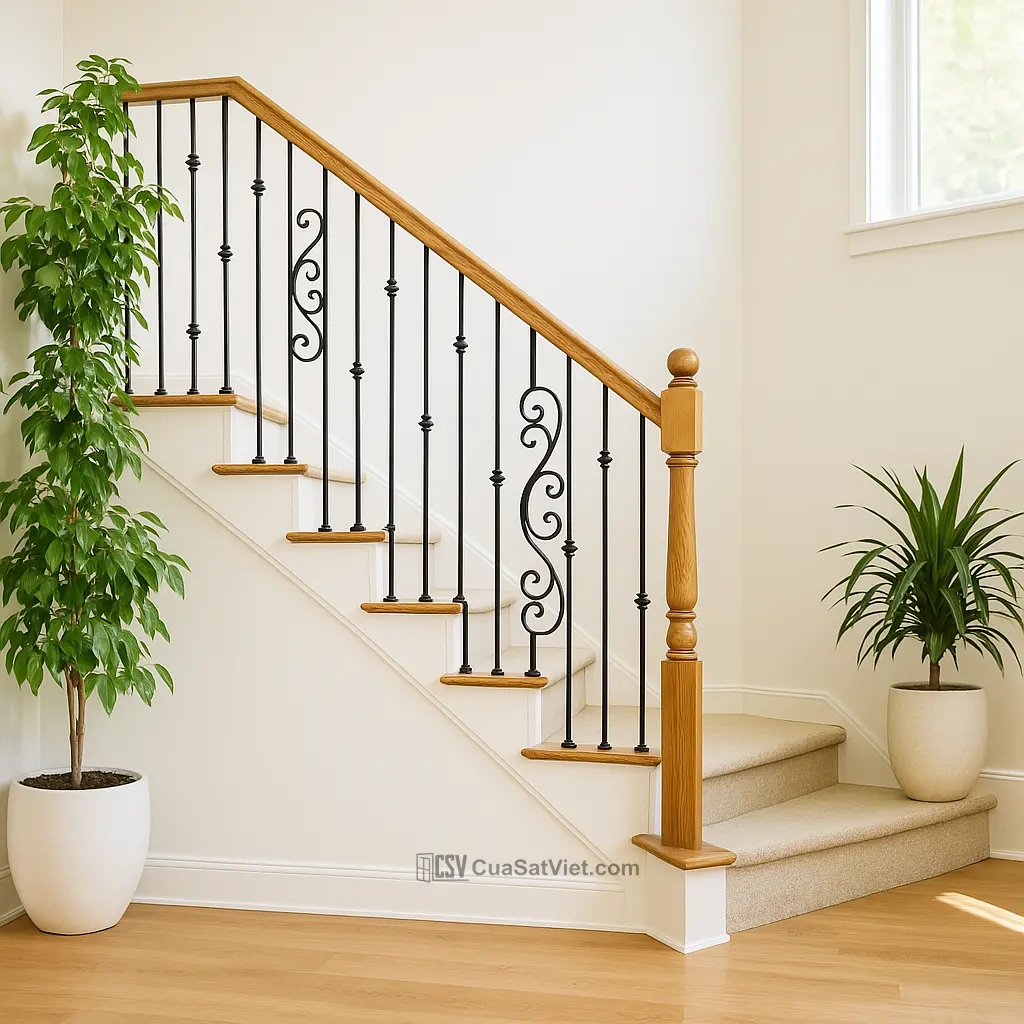 Lan can sắt cầu thang ban công tạo sự liền mạch cho không gian.