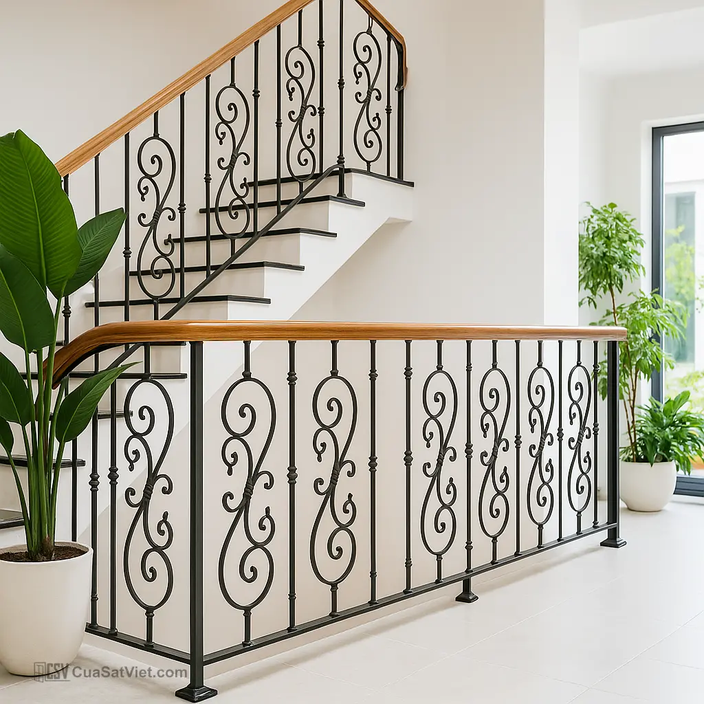 Lan can sắt cầu thang an toàn là yếu tố ưu tiên cho nhà có trẻ nhỏ.