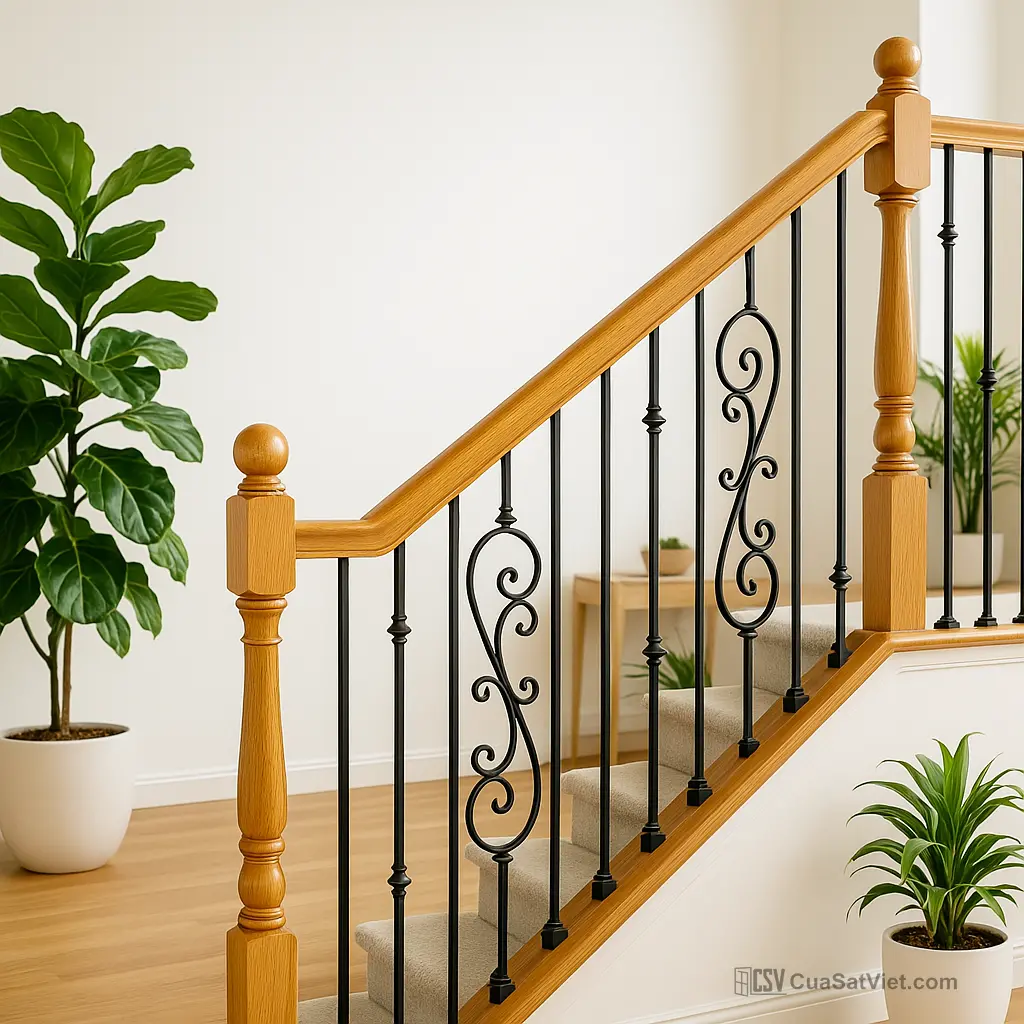 Mẫu cầu thang sắt mỹ thuật đẹp tạo điểm nhấn nổi bật cho không gian nội thất