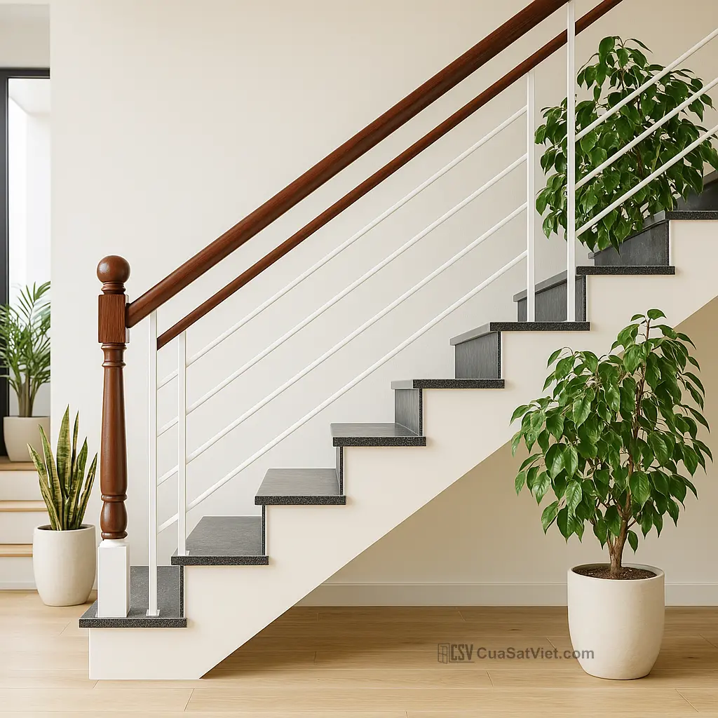 Kiểu lan can cầu thang sắt biệt thự tạo sự hài hòa với tổng thể kiến trúc.