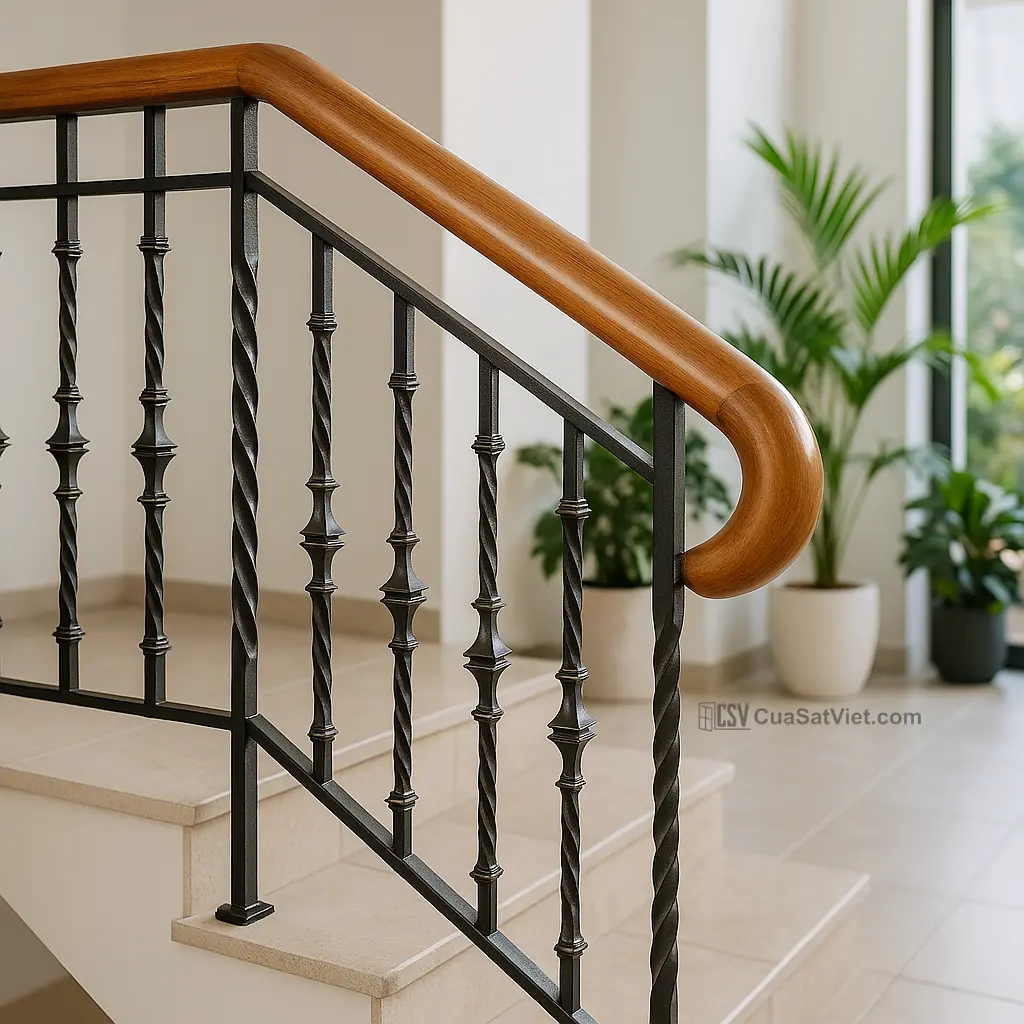 Lan can cầu thang sắt hiện đại là lựa chọn lý tưởng cho nhà phố.