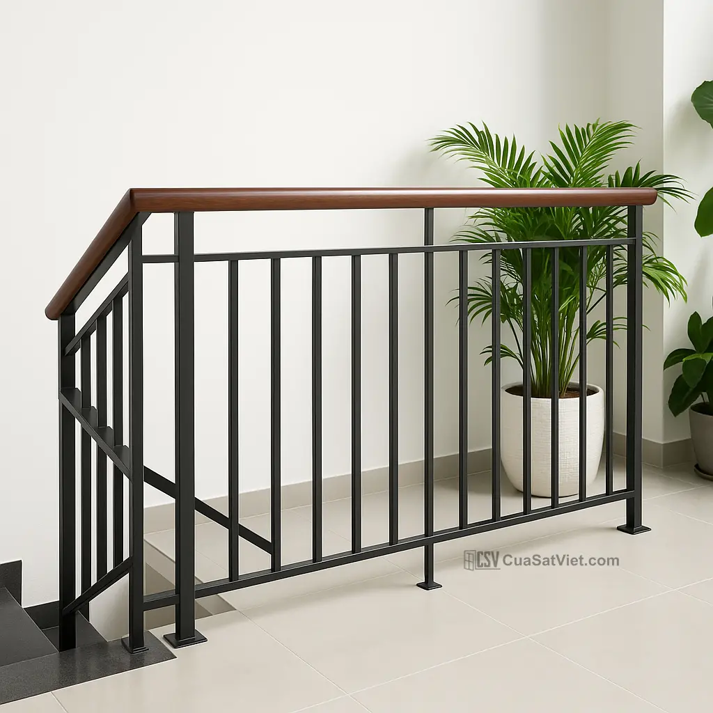 Không gian trở nên gọn gàng nhờ lan can cầu thang sắt đơn giản.