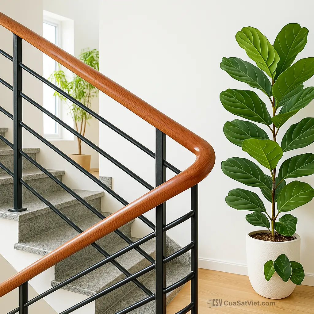 Kiểu lan can cầu thang sắt đẹp mang lại điểm nhấn cho căn hộ nhỏ.