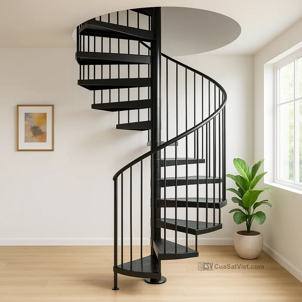 Đường xoắn uốn lượn giúp cầu thang xoắn độc đáo và cuốn hút ánh nhìn.