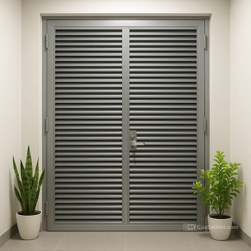 Cửa chớp sắt 2 cánh là lựa chọn phù hợp cho cả kiến trúc cổ điển và hiện đại.
