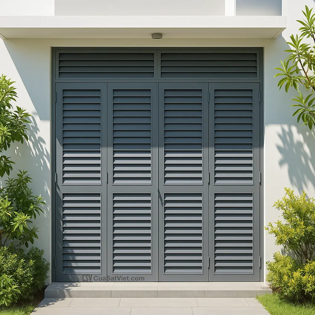 Giải pháp cửa chớp sắt 4 cánh giúp tăng tính thẩm mỹ và độ chắc chắn cho mặt tiền.
