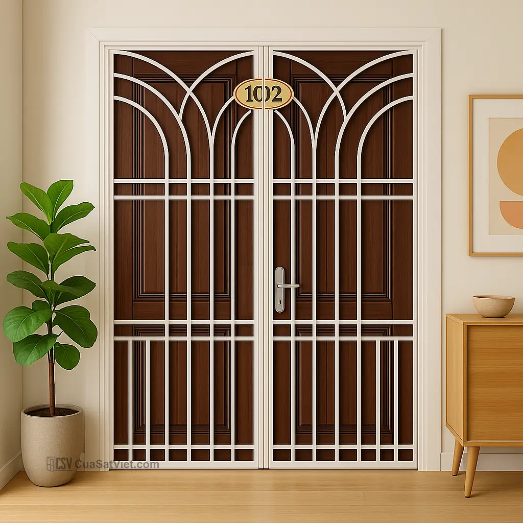 Cửa sắt chung cư phối nhôm kính tăng độ bền, giảm trọng lượng cửa