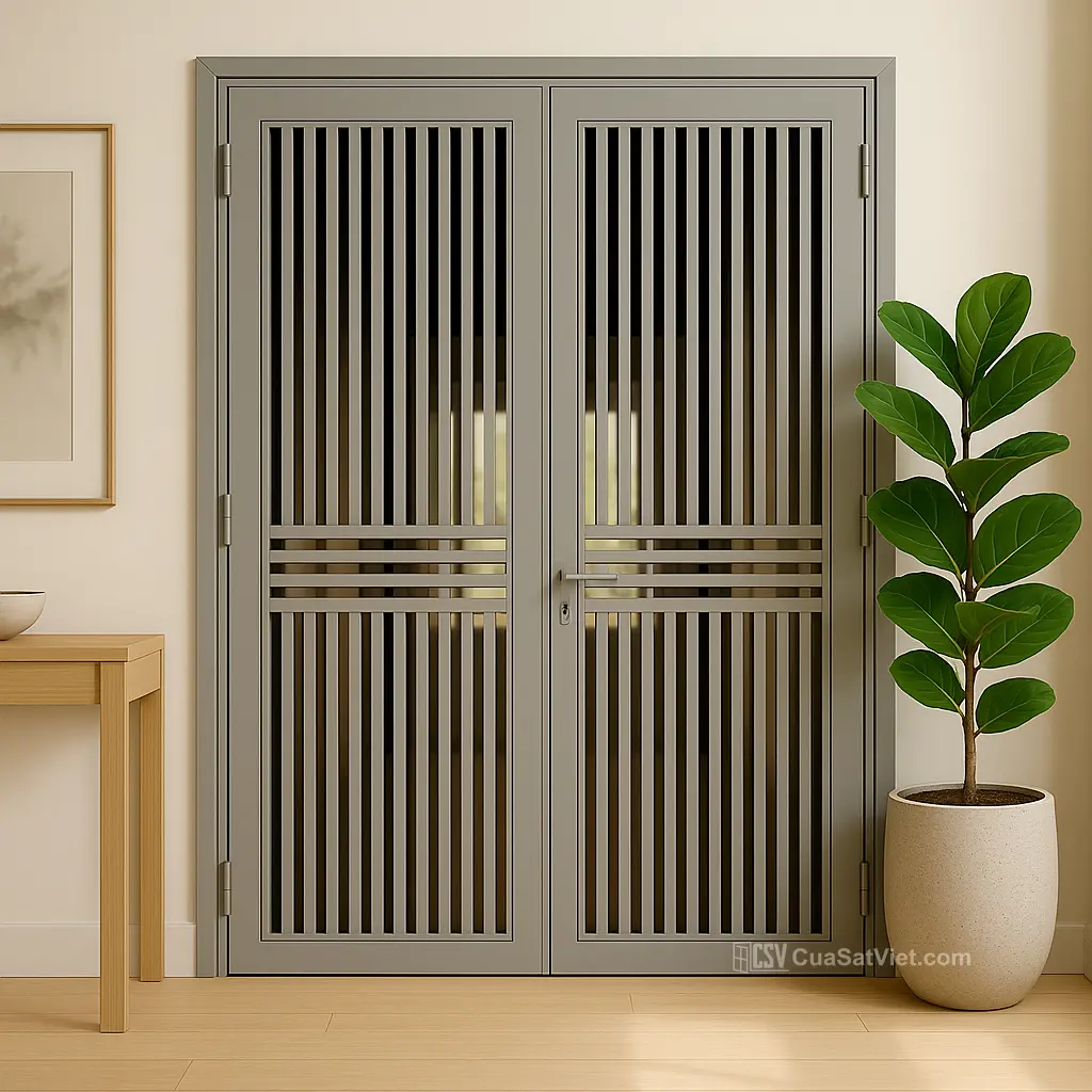 Cửa sắt chung cư phối hợp nhựa giúp giảm trọng lượng, dễ dàng lắp đặt