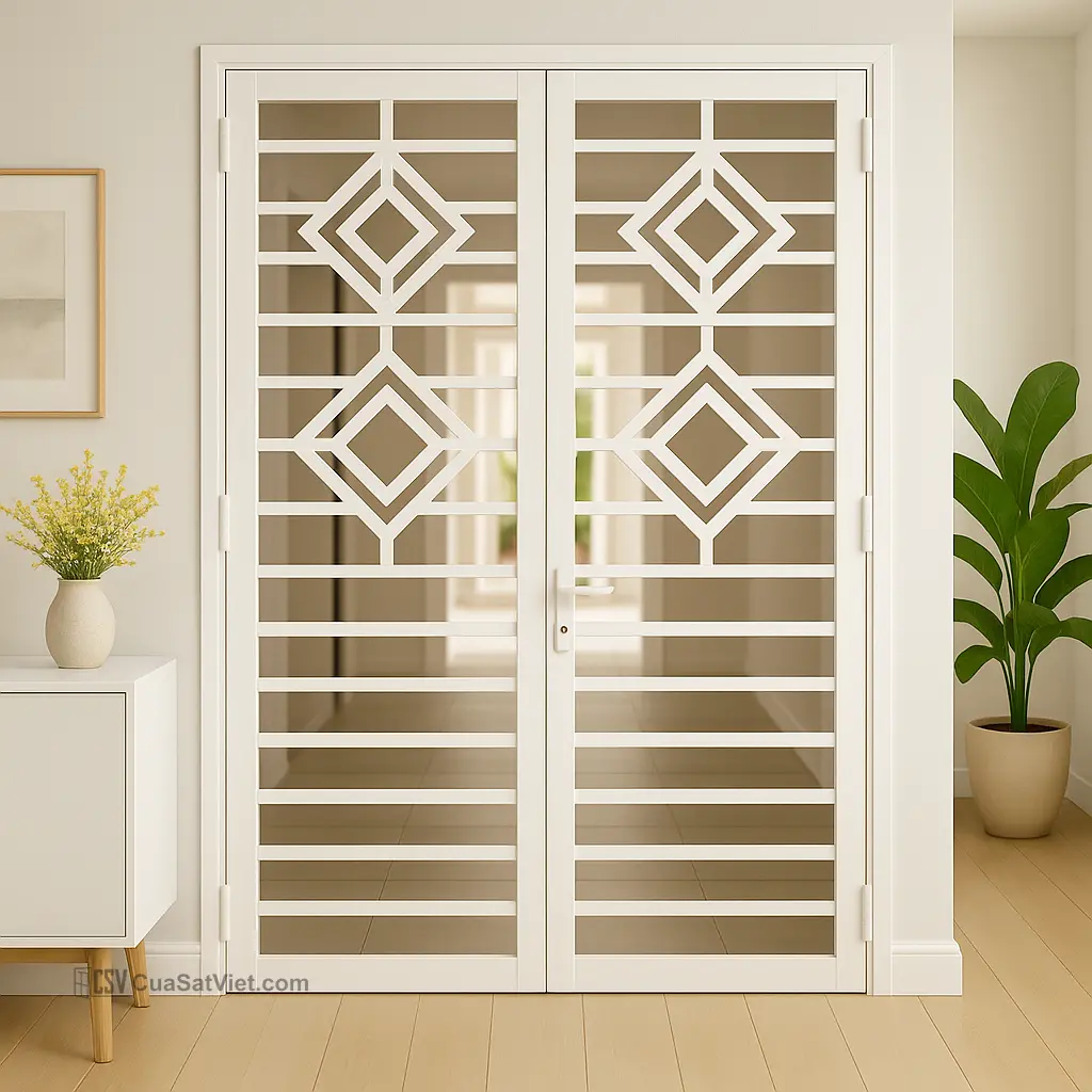 Bề mặt cửa sắt chung cư giả đá mang lại cảm giác sang trọng, lạ mắt