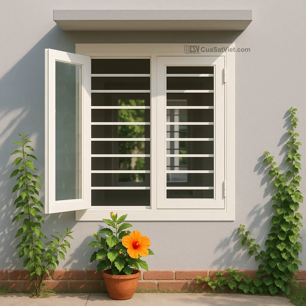 Cửa sổ sắt phòng đọc sách lấy ánh sáng tự nhiên, tạo cảm hứng đọc
