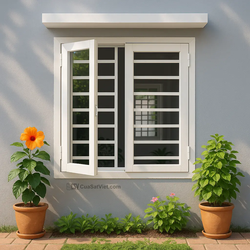 Cửa sổ sắt phối kính lấy ánh sáng tự nhiên, tăng nét thẩm mỹ tổng thể