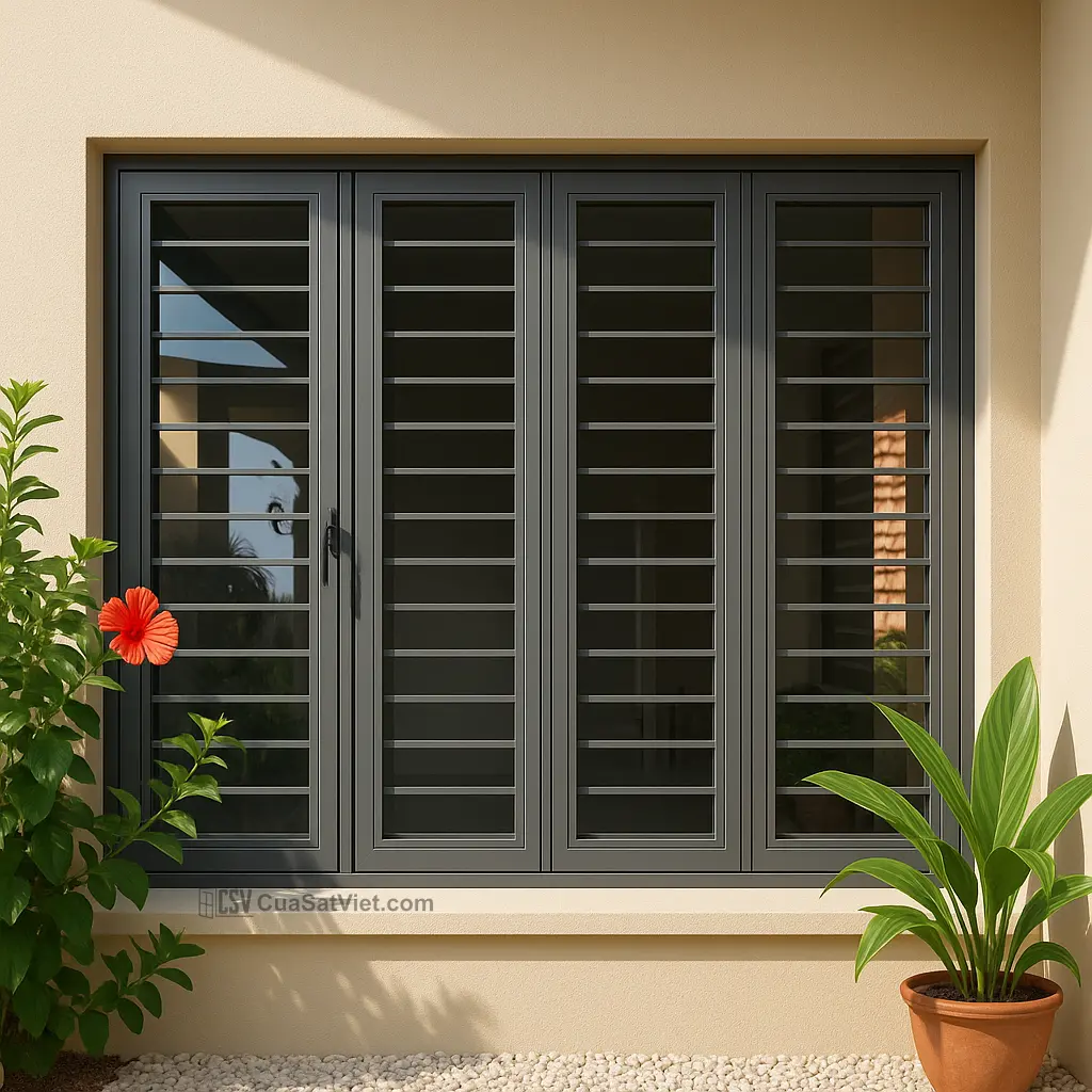 Cửa sổ sắt mở hai cánh tiện lợi cho việc vệ sinh và lấy gió trời