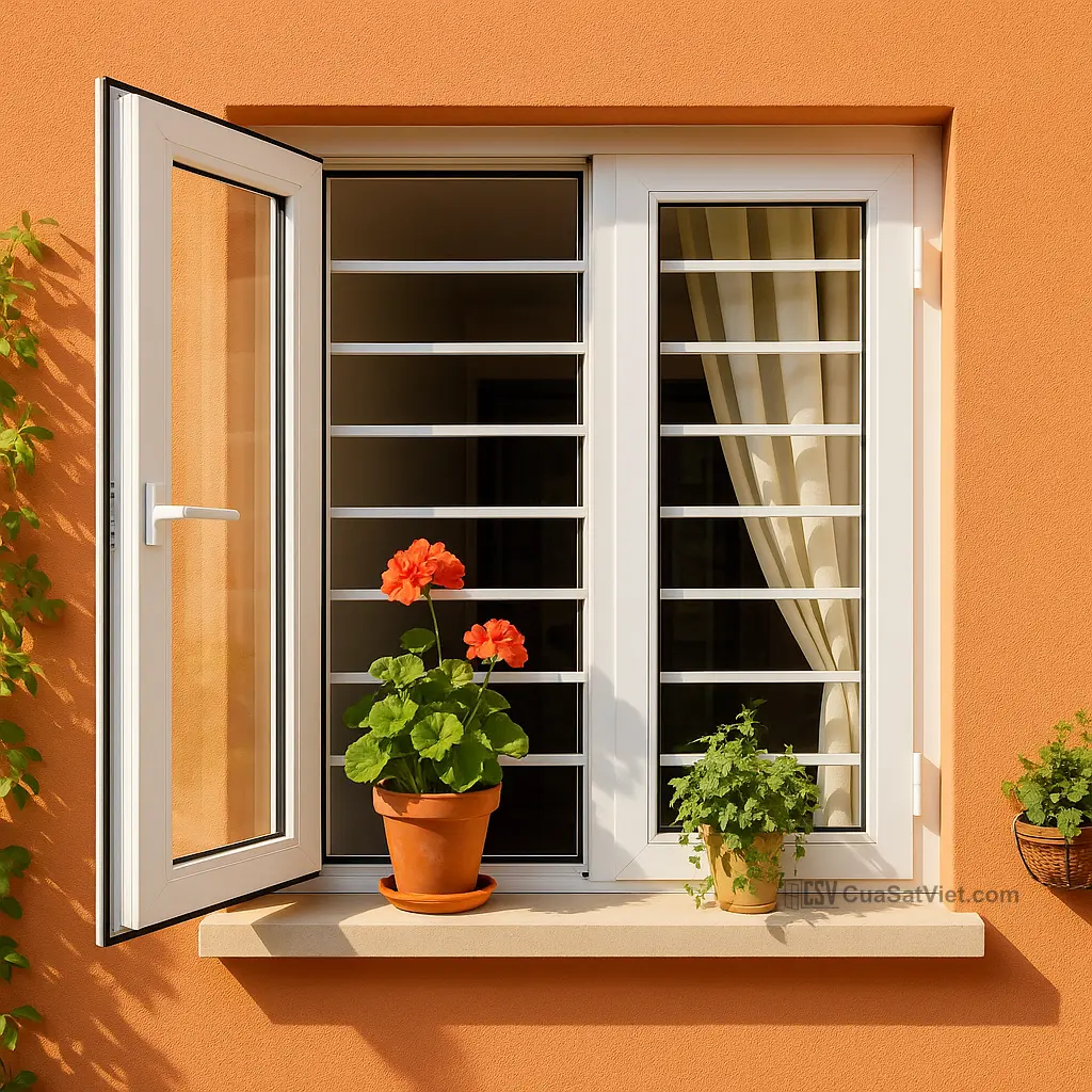Cửa sổ sắt màu xám tạo điểm nhấn hiện đại, phù hợp mọi phong cách nhà ở