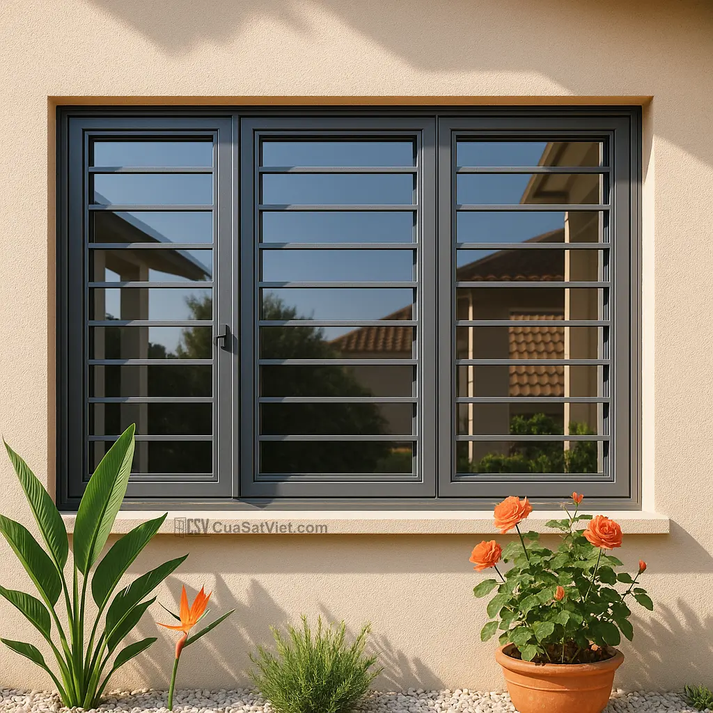 Cửa sổ sắt kết hợp nan chéo chống trộm, tăng giá trị thẩm mỹ