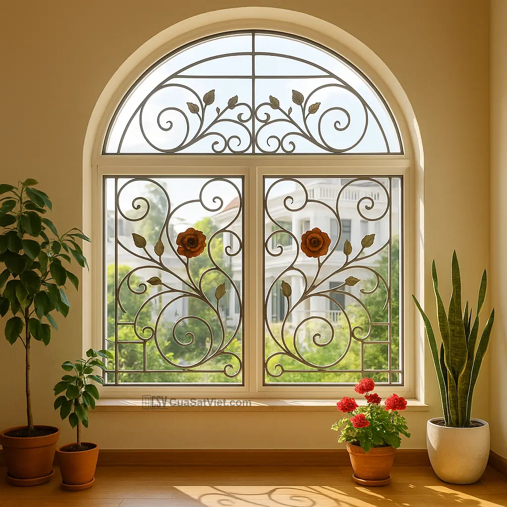 Khung cửa sổ sắt phòng bếp thông thoáng, dễ vệ sinh, bền lâu