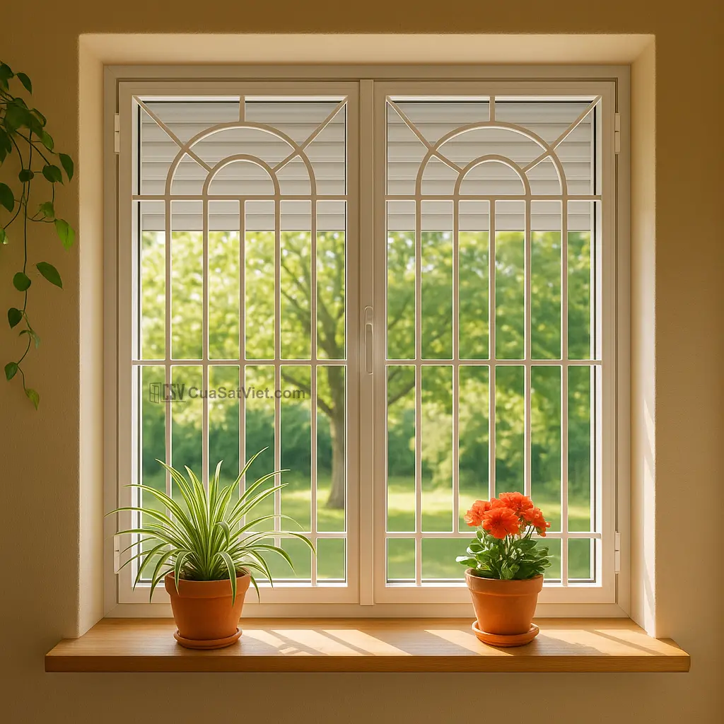 Khung cửa sổ sắt giả gỗ với vân gỗ tự nhiên, bền đẹp mà không lo mối mọt